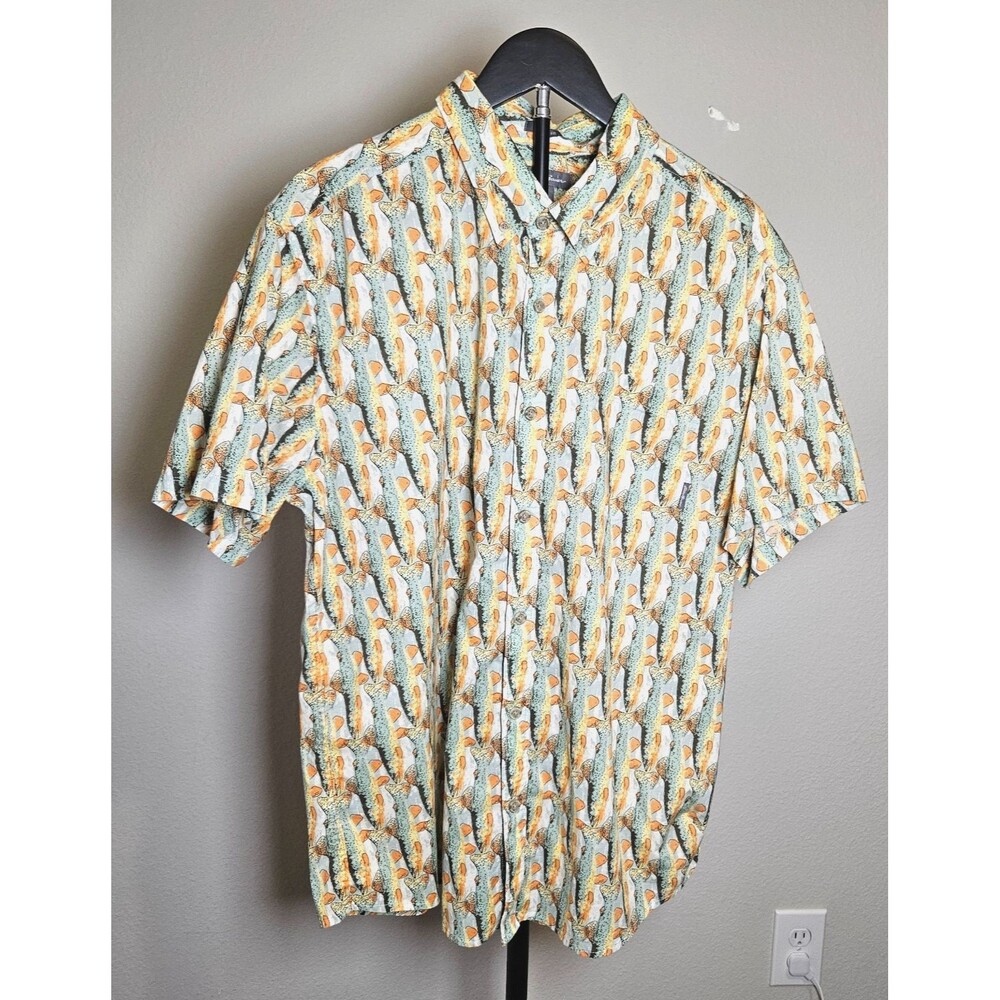 Eddie Bauer Fishing Shirt Mens XL Fish Print Button Down S/S Outdoor Camp